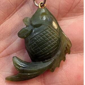 Vintage Carved Green Jade Fish Pendant / Pendant Only